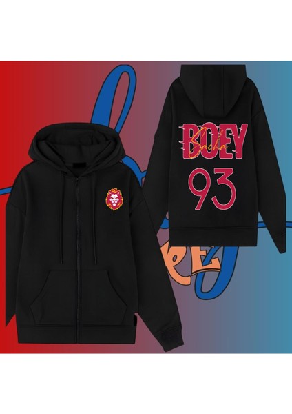 Sacha Boey 93 Numara Baskılı Unisex Kapşonlu Fermuarlı Ceket Sweat %100 Pamuk