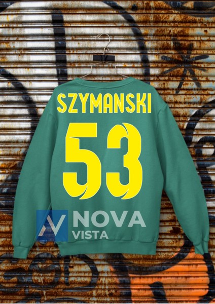 Sebastian Szymanski Sırt Yazı Forma Baskılı Unisex Bisiklet Yaka Gri Kışlık Sweatshirt