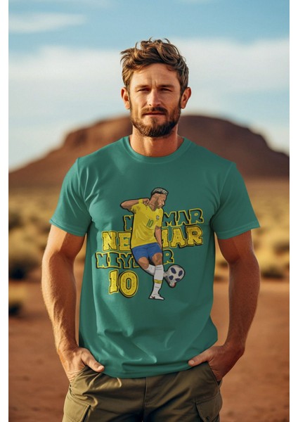 Neymar 10 Numara Fotograf Baskılı Unisex Regular Fit Tişört T-Shirt