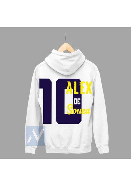 Alex De Souza Sırt Yazı Forma Baskılı Unisex Kapüşonlu Mavi Kışlık Sweatshirt
