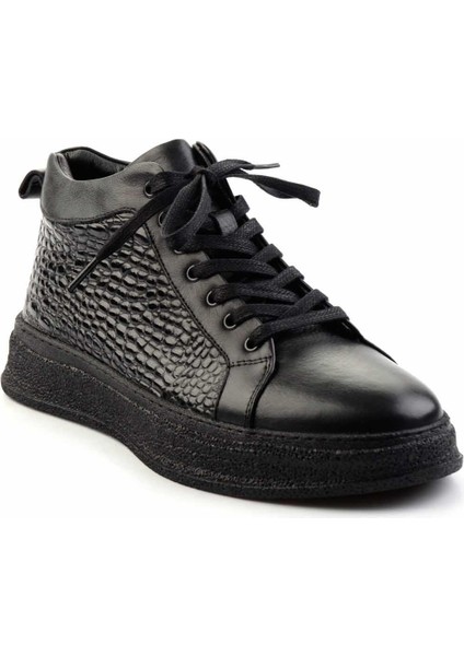 Siyah Antik Deri Erkek Bot & Bootie E02036502341