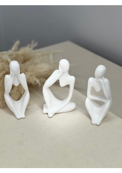 Dekoratif 3’lü Düşünen Soyut Obje-Biblo Heykel Set+Minimal Baykuş Obje Hediyeli fiyatları
