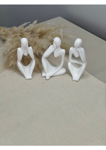 Dekoratif 3’lü Düşünen Soyut Obje-Biblo Heykel Set+Minimal Baykuş Obje Hediyeli modelleri