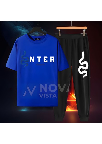 Inter Yılan Logo Tasarımlı Forma Baskılı Unisex Tişört T-Shirt Eşofman Takımı