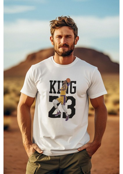 Lebron James King Lakers Efsane Forma Basketbol Tisort Kadın Erkek T-Shirt Kırmızı Basic Tişört