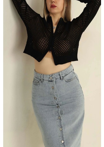 Çift Yön Fermuarlı Ajurlu Yazlık Hırka-Modern Trend %100 Pamuk