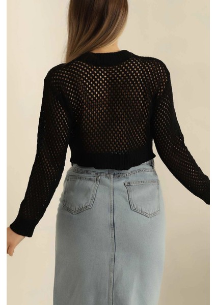 Çift Yön Fermuarlı Ajurlu Yazlık Hırka-Modern Trend %100 Pamuk