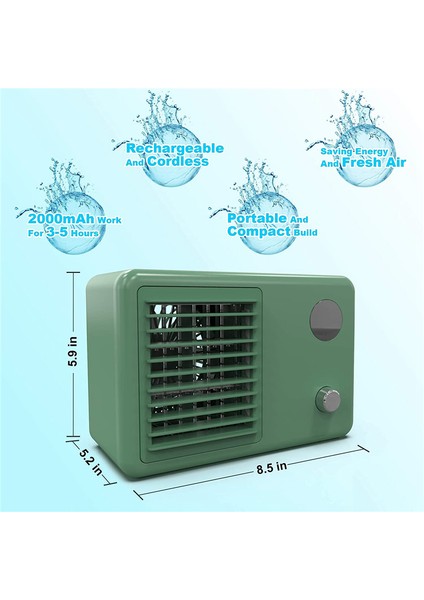 Kişisel Hava Soğutucu Fan, 2000 Mah 3 Hız Moduna Sahip Akülü Taşınabilir Klima, Şarj Edilebilir Mini Hava Soğutucu (Yurt Dışından)