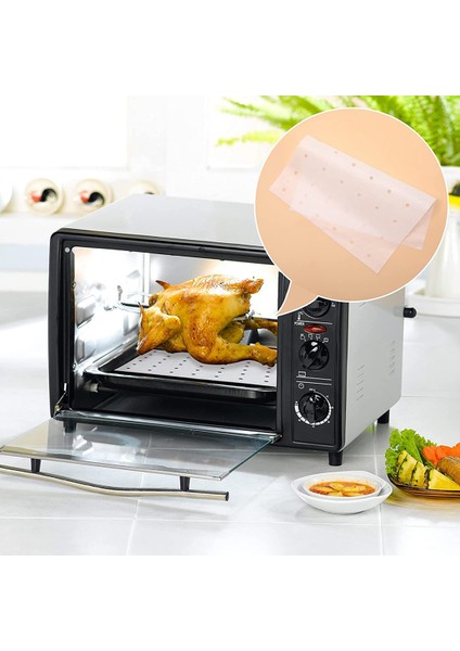 Hava Fritözü Parşömen Kağıdı, 100 Adet Delikli Hava Fritözü Astar Levhaları 2 Adet Yapışmaz Mat ile Tost Makinesi Pişirme (Yurt Dışından)