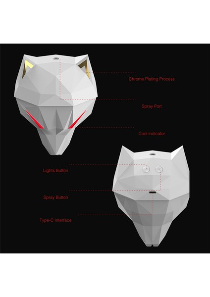 650ML Wolf Hava Nemlendirici USB Elektrikli Aroma Esansiyel Yağ Difüzörü Taşınabilir Soğuk Sis Spreyi Ev Için Beyaz (Yurt Dışından) indirimleri