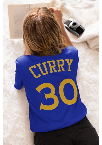 Biy Store Stephen Curry Golden State Forma Basketbol Tisort Kadın Erkek T-Shirt Mavi Basic Tişört