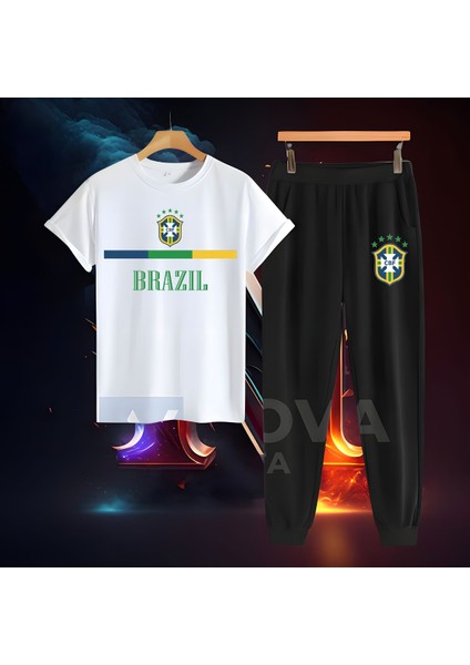 Brezilya Milli Takım Forma Futbol Tisort Kadın Erkek Unisex T-Shirt Siyah Tişört Eşofman Takımı