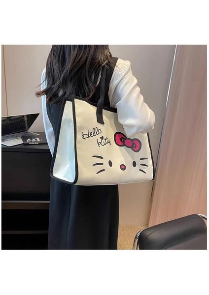 Hello Kitty Büyük Kapasiteli Kanvas Çanta Moda Tote Çanta Öğrenci Sınıfı Tote Çanta (Yurt Dışından) indirimleri