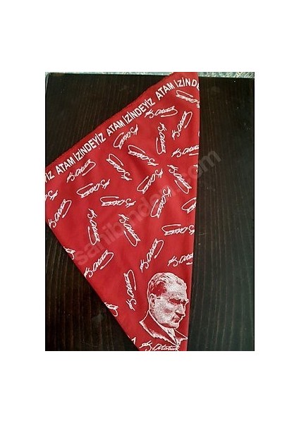 Kırmızı Atatürk Imza Fular - Bandana - 23 Nisan, 29 Ekim, 30 Ağustos, 19 Mayıs Atam Izindeyiz