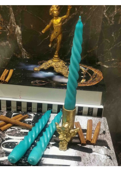 Iv Candles Homedecor 3'lü Turkuaz Burgulu Şamdan Mumu