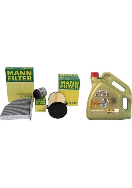 Volskwagen Jetta 1.4 Tsı 122 Bg (Cax) Filtre Seti (Yakıt Hariç) Castrol 5W-30 Ll 4 Litre Yağlı Mann Marka