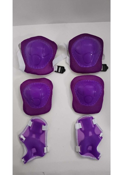 Çocuk Koruyucu Set Dizlik Dirseklik Bileklik 6 Parça Paten Scooter Bisiklet Kaykay Koruyucu Mor Renk