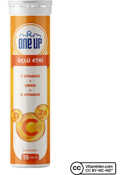 One Up Üçlü Etki C Vitamini + Çinko + D Vitamini 15 Efervesan Tablet