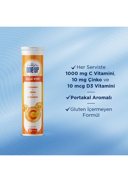 Üçlü Etki C Vitamini + Çinko + D Vitamini 15 Efervesan Tablet