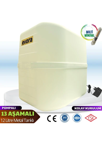 13 Aşamalı 12 Litre Beyaz Kapalı Kasa Pompalı Su Arıtma Cihazı