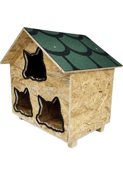 Kedi Evi Dış Ortam Uygun Ahşap Kedi Evi Osb 58X58X40 cm