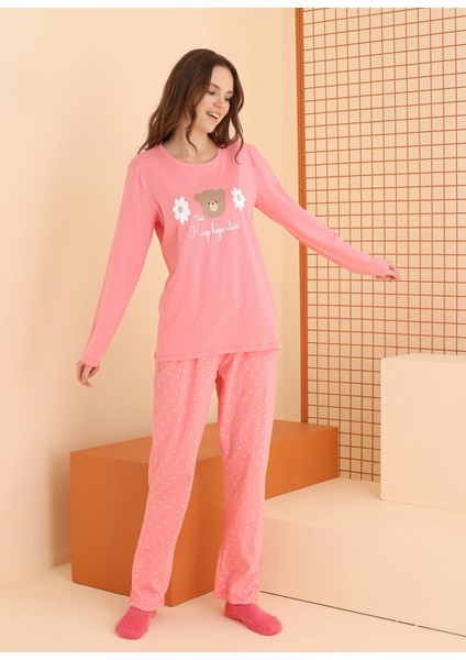 Ayıcık Baskılı Puanlı Pijama Takım 68074