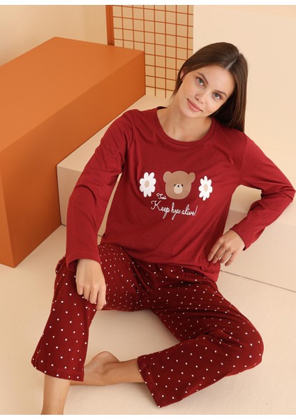 Ayıcık Baskılı Puanlı Pijama Takım 68074