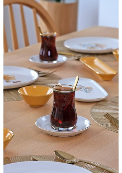 Asya Lizy Hardal Altın Yaldızlı 32 Parça 6 Kişilik Seramik Kahvaltı Takımı