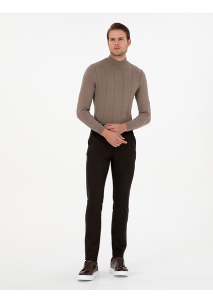 Erkek Kahverengi Slim Fit Kanvas Pantolon 50299528-Vr029