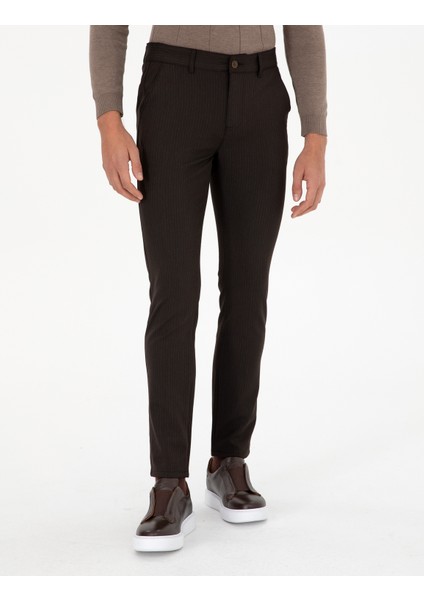 Erkek Kahverengi Slim Fit Kanvas Pantolon 50299528-Vr029