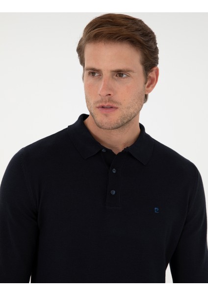 Erkek Lacivert Slim Fit Polo Yaka Basic Triko Kazak 50296623-VR033 fiyatları