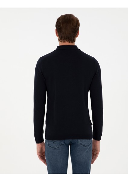 Erkek Lacivert Slim Fit Polo Yaka Basic Triko Kazak 50296623-VR033 indirimleri