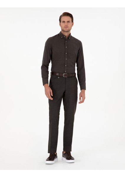 Erkek Kahverengi Slim Fit Kumaş Pantolon 50293167-VR029
