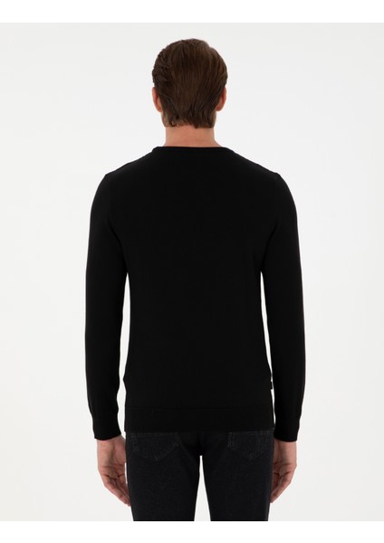 Erkek Siyah Slim Fit Bisiklet Yaka Triko Kazak 50300499-VR046 indirimleri