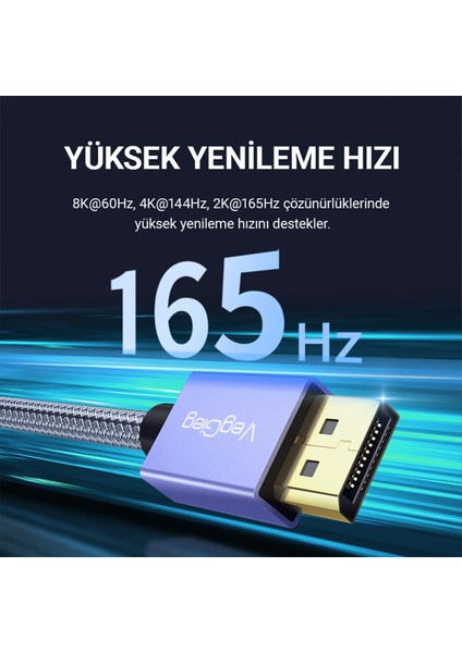 8K/60Hz 4K/165Hz 2K/240Hz Displayport 1.4 Kablo 3 Metre