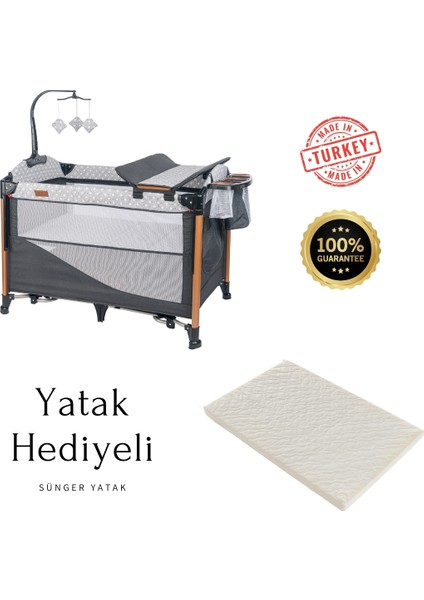 Luxury Alüminyum Anne Yanı Organizerli Dönenceli Park Yatak Beşik 70 x 110 Cm. ( Sünger Yatak )