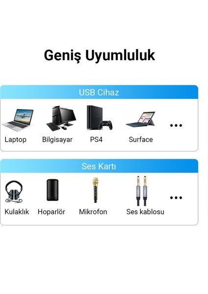 Veggieg USB Ses Kartı 3.5mm Kulaklık ve Mikrofon Girişli