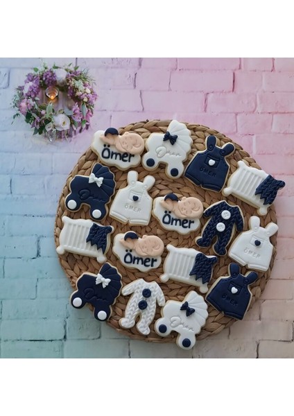 Lacivert Beyaz Isimli Yenidoğan Bebek Butik Kurabiye - 20 Adet fiyatları