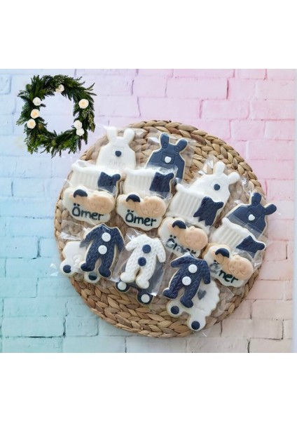 Lacivert Beyaz Isimli Yenidoğan Bebek Butik Kurabiye - 20 Adet modelleri