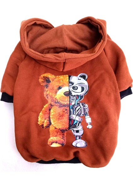 Bearrobo Içi Polarlı Kahverengi %100 Pamuk Kumaş Köpek Kıyafeti Kapüşonlu Sweatshirt