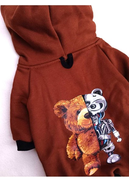 Bearrobo Içi Polarlı Kahverengi %100 Pamuk Kumaş Köpek Kıyafeti Kapüşonlu Sweatshirt