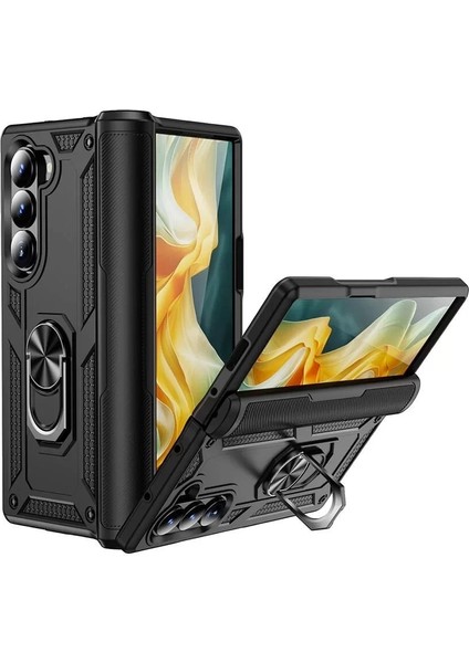 Samsung Galaxy Z Fold 6 Kılıf Kamera Korumalı Sürgülü Yüzüklü Tasarım Armor Vega