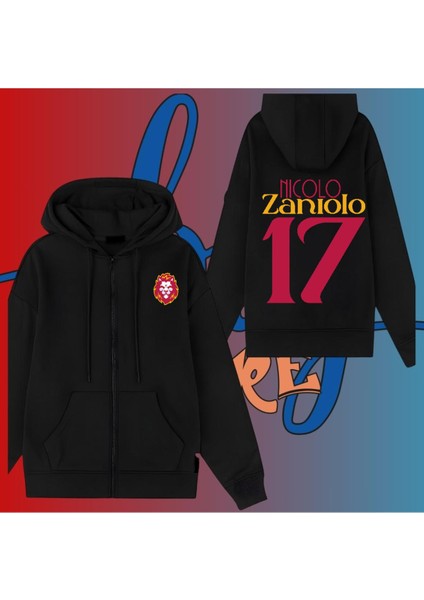 Nicolo Zaniolo 17 Numara Futbol Forma Baskılı Unisex Siyah Gri Fermuarlı Ceket