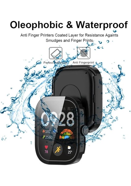 Xiaomi Redmi Watch 4 Uyumlu Cam Ekran Koruyucu ve Kasa 360 Tam Koruma Kılıf Kapak