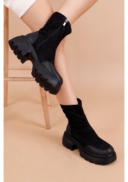 Honor Kadın Süet Dalgıç Kalın Topuklu Siyah Bot modelleri