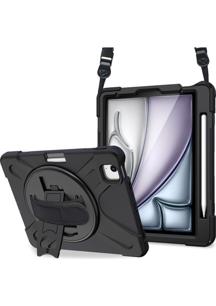 Apple iPad Air 11 Inç 6. Nesil (2024) Zırhlı Armour Defender Kalemlikli Askılı Kılıf A2899 A2900