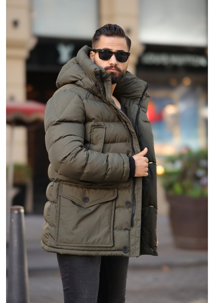 Erkek Kapşonlu Torba Cepli Kışlık Uzun Mont fiyatları