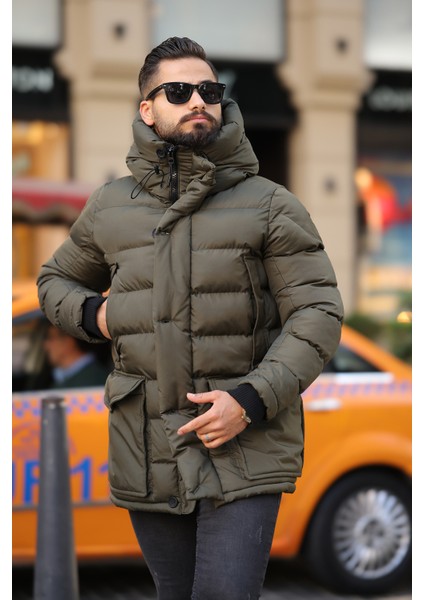 Erkek Kapşonlu Torba Cepli Kışlık Uzun Mont modelleri