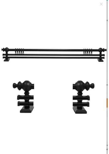Siyah Tek Raylı Ahşap Rustik Perde Askısı ve Alüminyum Rustik Borusu 100 cm