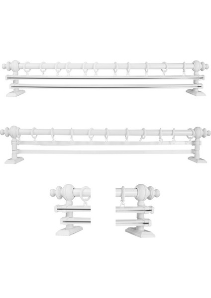Beyaz Çift Raylı Ahşap Rustik Perde Askısı ve Alüminyum Rustik Borusu 100 cm